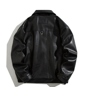 เสื้อแจ็กเก็ตหนังรถจักรยานยนต์ผู้ชาย, เสื้อแจ็กเก็ตหนังแบบหลวมกระเป๋าคู่แบบลำลองเสื้อแจ็กเก็ตนักบิน - Product Image 2