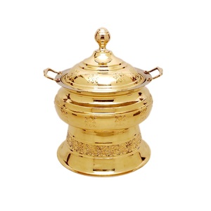 Modern Style Food Container Gold Plated Chafing <b>Dish</b> Round Shape With Handles Buffet Food Warmer Serving Chafing <b>Dish</b> - Product Image 6