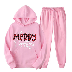 Survêtement à capuche imprimé Joyeux Noël pour femme, manches longues, décontracté, hiver, beige, coton, coupe classique - Product Image 4