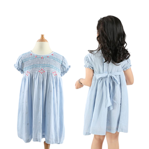 Ropa para niños Ropa para niñas Vestidos para niñas Venta al por mayor Vestido para niñas Vestido azul corto de algodón Diseño y color personalizados - Product Image 4