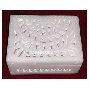 Mayorista y fabricante indio Cajas de joyería de forma rectangular tallada en mármol blanco para fines de Acción de Gracias en el precio más barato - Product Image 1