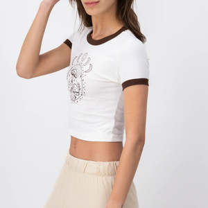 Haute qualité femmes haut court T-Shirts dernière conception séchage rapide respirant Plaid 100% coton coupe ajustée style formel écologique - Product Image 4