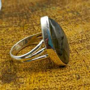 Anillo de marquesa hecho a mano de plata de ley 925, joyería principal de diamante de estilo informal, piedra preciosa de labradorita gris para boda, piedra Flash azul - Product Image 2