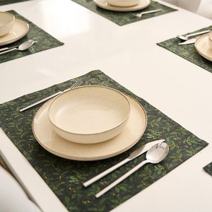 9 Piece 100% Cotton Black <b>Placemat</b> Set with Green Pattern Decorative Table Mat 35x45cm Durable Elegant Dining Table Accessories - Product Image 5