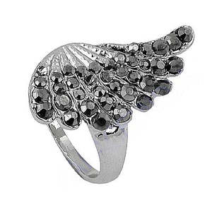 Bague Cocktail Aile en Argent 925 avec Strass Noirs pour Femme, Bijou de Luxe Classique et Tendance, Sertissage Pavé, pour Fiançailles, Certifié par un tiers - Product Image 3