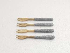 Juego de cubiertos de acero inoxidable y Metal, Set de tenedor de lujo de alta calidad, con mango de diseño de hormigón dorado, corte de queso - Product Image 5