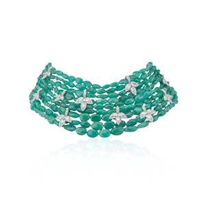 Collar de Perlas con Cadena de Eslabones para Boda, Estilo Moderno en Verde Esmeralda - Product Image 1