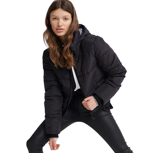 Nylon Black Full-<b>Sleeve</b> Stand Collar Puffer Jacket Durable Winter Crop <b>Top</b> with <b>Long</b> Length Cotton Filled Made in Pakistan - Product Image 4