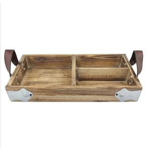 ถาดพ่อบ้านแบบเรียบง่ายถาดไม้สนแบ่งทรงสี่เหลี่ยมผืนผ้าพร้อมที่จับหนังสีน้ำตาลสำหรับตกแต่งบ้านในชนบทและงานเลี้ยงเสิร์ฟ - Product Image 2