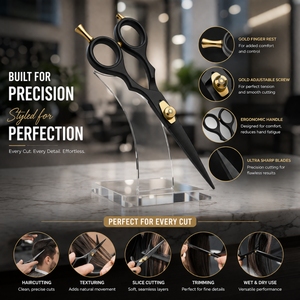 Ciseaux de coiffure noirs de qualité supérieure, 6,5 pouces, en acier inoxydable, avec vis dorée, outil professionnel de salon, OEM - Product Image 6