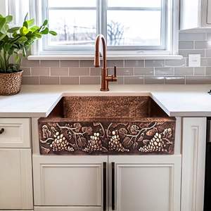 Fregadero de Cocina de Cobre Premium, Diseño Moderno, Textura Artística con Patina Martillada, Construcción Duradera para un Estilo de Cocina Creativo - Product Image 5