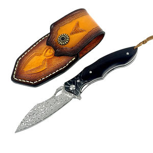 Nuevo cuchillo de acampada plegable de acero de Damasco de alta calidad OEM ODM personalizable con mango de ébano para caza al aire libre al por mayor - Product Image 1