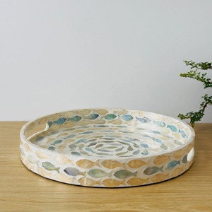 ถาดเรซิ่นสีขาวมุกพร้อมด้ามสีทองและแผ่นฟอยล์ตกแต่งศิลปะทำด้วยมือสำหรับการใช้บนโต๊ะจากอินเดีย - Product Image 2