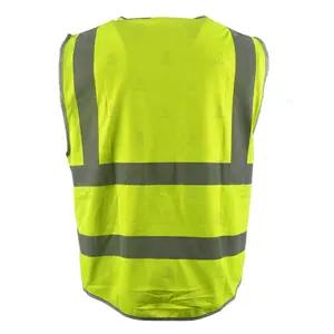 Tela de malla amarilla de alta visibilidad, chaleco reflectante de seguridad ansi clase 2, con cremallera y bolsillos, barato