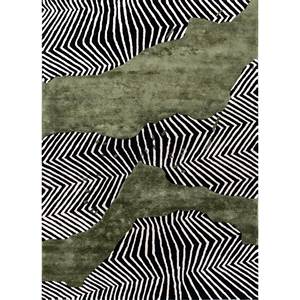 Alfombra Kilim Abstracta Adrift Gris y Negra, Tejida a Mano con Lana y Viscosa, Tejido Plano para el Hogar y el Pasillo-Tra-15223 - Product Image 1