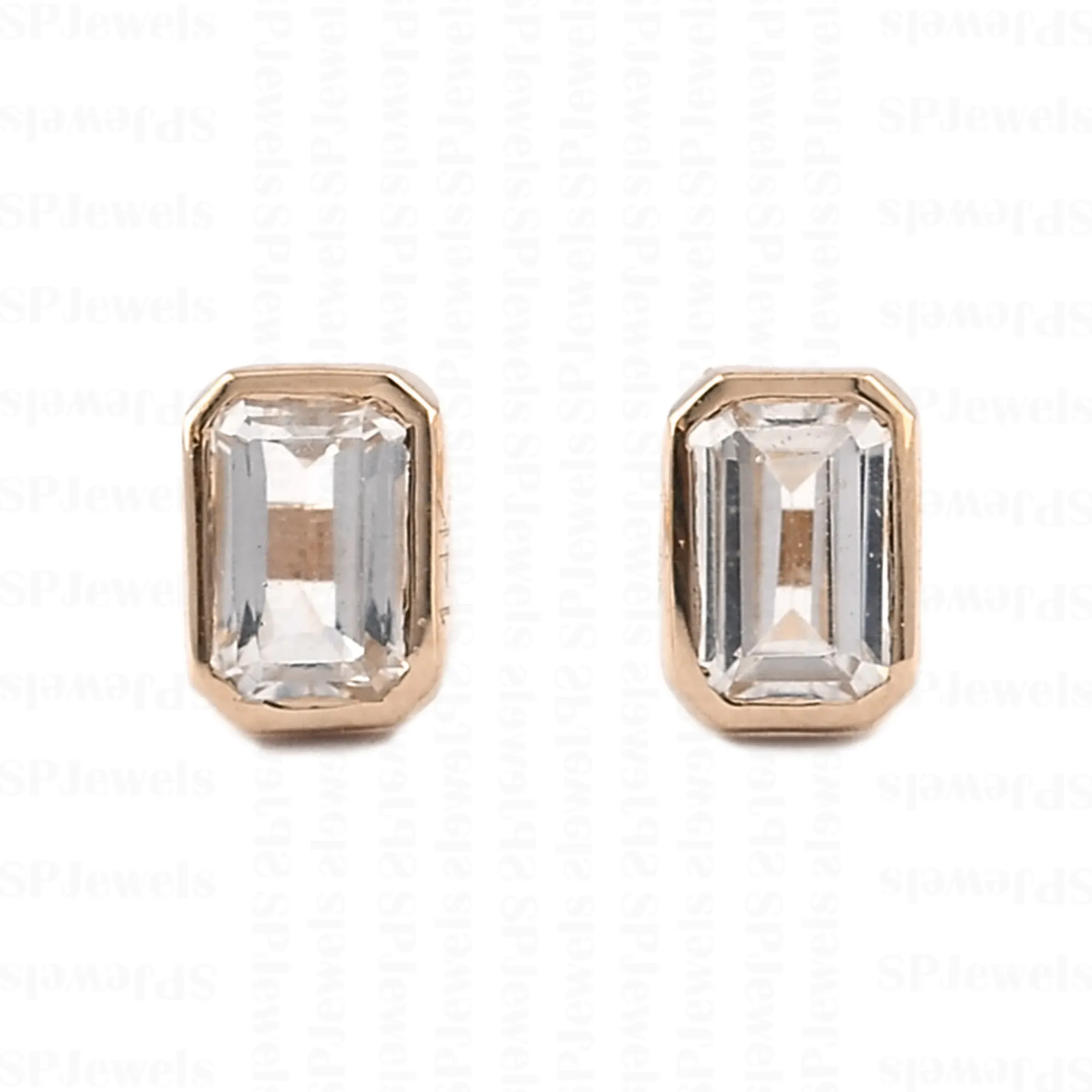 Statement Solid-Bold-Gold Stud Natural Stone 14k Solid Gold White Topaz Stud Earrings Wholesale Supplier Gold Topaz Earrings