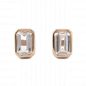 Statement Solid-Bold-Gold Stud Natural Stone 14k Solid Gold White Topaz Stud Earrings Wholesale Supplier Gold Topaz Earrings