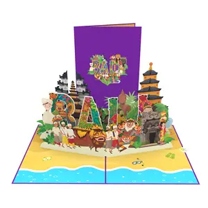 Welcome To Amazing Bali 3D Pop Up Card Laser Cutting Handmade 3D Pop Up Card Eco-friendly Best Seller Christmas Pop Card
