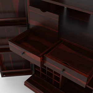 Mueble Bar Alto de Madera de Teca Maciza de Lujo, Diseño Antiguo, Muebles de Madera de Java con Botellero, Espejo y Almacenamiento, Barra Fija - Product Image 3