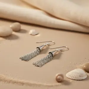 Boucles d'oreilles pendantes en argent pour femmes, bijoux tendance et religieux avec zircon et perle, clous en acier inoxydable et laiton pour les fêtes - Product Image 3