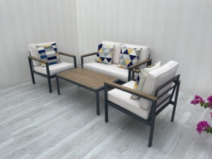 Juego de conversación para patio 4P00048, muebles de patio, juego de sofá para patio, juego de chat para exteriores, 4 piezas con aluminio, madera de acacia y cojín - Product Image 5