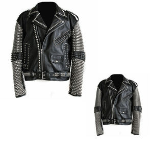 Wholesale <b>Men's</b> Breathable Studded Leather <b>Jacket</b> Custom Logo Casual Genuine Leather Biker <b>Jackets</b> - Product Image 3