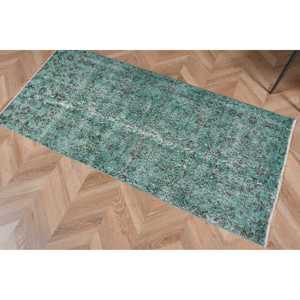 Tapis turc, petit tapis vintage 2,5x5,4 pieds, tapis en laine rayé vert - Product Image 5