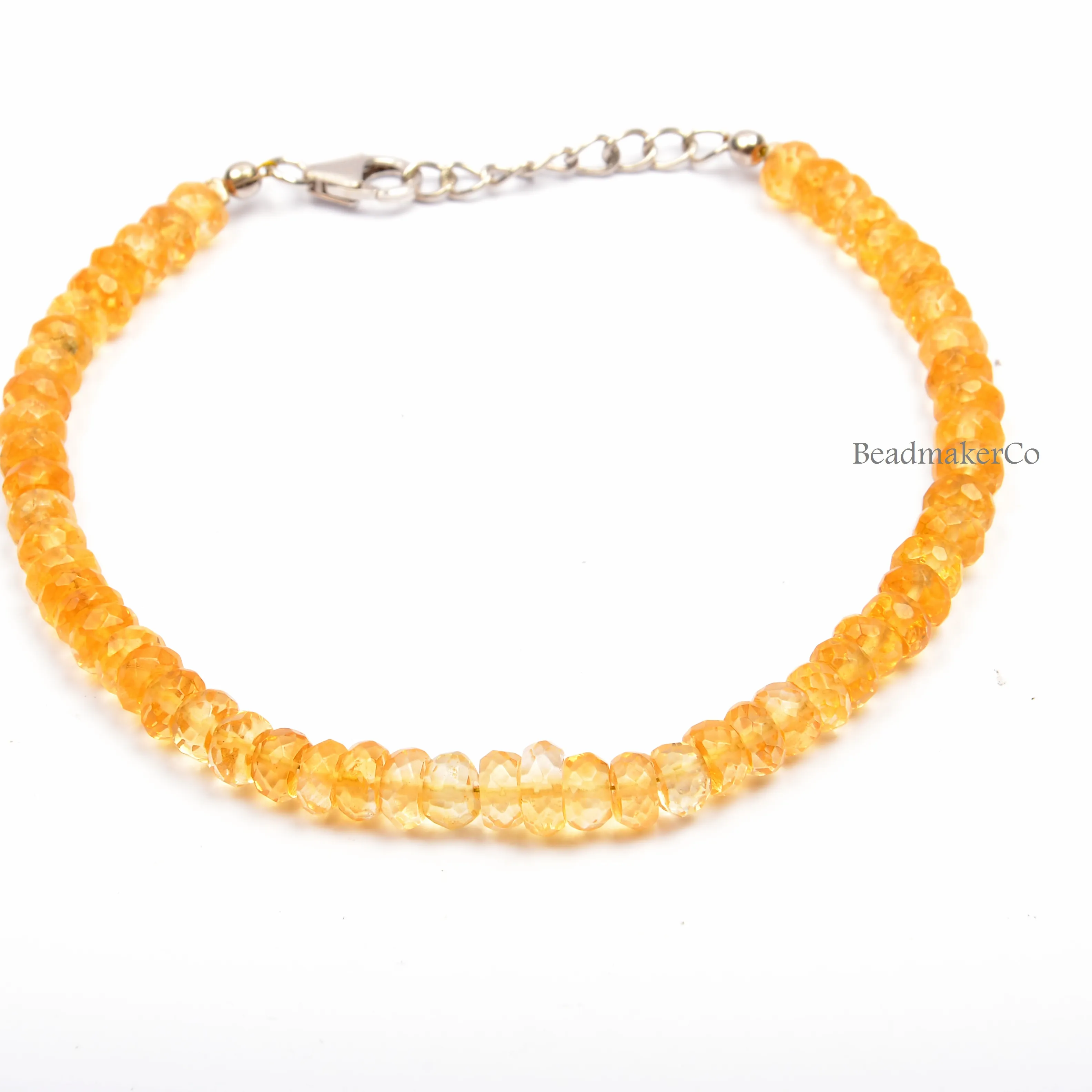 Citrine Gemstone Silver Lock Rondelle Shape Faceted Drilled Beads Handmade Bracelet For Women Gifts