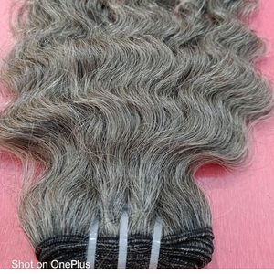 Extensiones de Cabello Humano Virgen Natural Remy de la India al por Mayor, Color Gris Plateado, Tejido en Paquetes, Doble Trama a Máquina, 90-100g, de Fábrica - Product Image 2