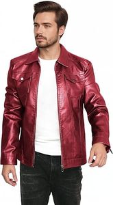 Veste en cuir pour homme en moto Vestes de motard noires Vintage Faux Leather Outwear Casual Lightweight - Product Image 3