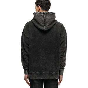 Sudadera con capucha de gran tamaño Unisex gran oferta 100% algodón Jet Black Acid Washed 500 GSM logotipo de marca personalizado bordado informal para hombre - Product Image 4