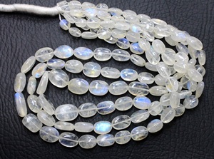 Pierres de lune arc-en-ciel blanches Perles de pierre de feu bleu naturel lisse 5X9MM & 17X11MM Ovale env. 15 ''pouce - Product Image 4