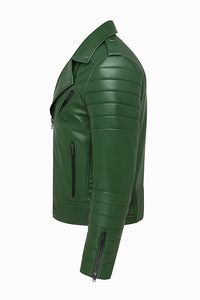 Chaqueta de motorista con cuello levantado de invierno informal para hombre en cuero de piel de cordero genuino negro con cierre de cremallera Tipo de suministro ODM - Product Image 2