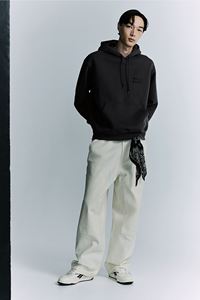 Sweat à capuche en coton mélangé pour homme coupe ample imprimé manches longues marron foncé épaules tombantes veste kangourou - Product Image 6