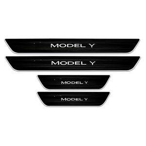 Pour Tesla modèle Y Induction magnétique avec pédale <span class=keywords><strong>de</strong></span> bienvenue lumineuse <span class=keywords><strong>barre</strong></span> <span class=keywords><strong>de</strong></span> <span class=keywords><strong>seuil</strong></span> en acier inoxydable en Fiber <span class=keywords><strong>de</strong></span> carbone titane <span class=keywords><strong>noir</strong></span> - Product Image 4