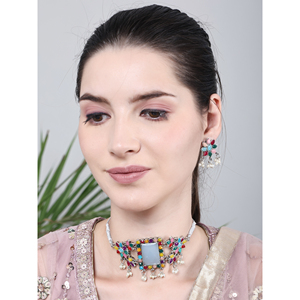 Collier ras du cou multicolore en alliage de zinc avec pierres rectangulaires, motifs floraux et chiffres, tendance, en quartz et diamant, chaîne en corde pour mariage - Product Image 3