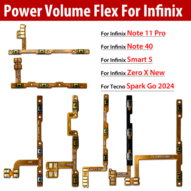 Power Volume Flex for Infinix Note 11 12 40 Pro Smart 3 Plus 5 HD Zero X New for Tecno Spark Go 2024 X676C X627 X612 Power Flex