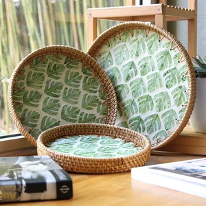 Plateau rond en rotin fait à la main avec un motif de coquillages, cadeau de Noël, vaisselle décorative pour la décoration de la maison - Product Image 3