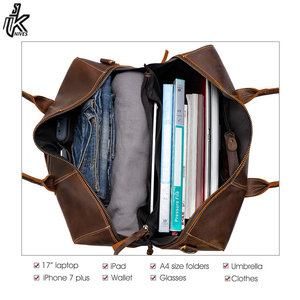 กระเป๋าเดินทางหนังแท้สีน้ำตาลสไตล์เรโทรสำหรับผู้ชาย ทำด้วยมือ หนังวัวแบบ Crazy Horse - Product Image 6