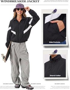 Chaqueta Bomber Negra Sólida Transpirable con Cierre Frontal, Logotipo y Cuello Alto, Manga Larga, Resistente al Viento y Ligera - Product Image 3