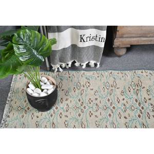 Tapis Turc Vintage Moderne Beige Bleu 3.3 X 6.5ft Fait Main Laine Latex Grand Rectangle Peluche Classique Patchwork pour Couloir - Product Image 2