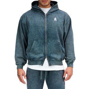 Sudadera con capucha y cremallera para hombre, estilo urbano, lavado ácido, color liso, corte regular, forro polar, 100% algodón, transpirable, de secado rápido, servicio OEM - Product Image 1