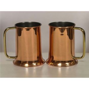 Juego de Tazas de Cobre Premium para Moscow Mule |   Interior de Acero Inoxidable |   Jarra de Cerveza con Asa de Latón |   Vaso para Cócteles 100% Seguro para Alimentos |   500 ml - Product Image 1