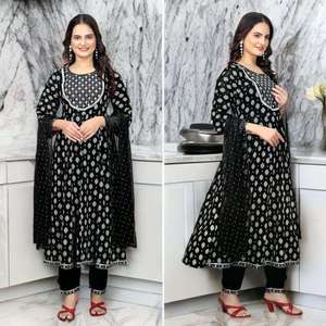 Beaux vêtements ethniques les plus tendances haute sur demande meilleur pantalon Kurti en rayonne et Dupatta avec broderie de codage travail femme mode - Product Image 4