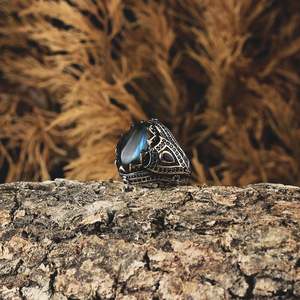 Wholesale Azuris 925 Sterling Silver Men's <b>Ring</b> Ottoman Style Turkey Natural <b>Aqeeq</b> Stone VALKH1054 - Product Image 2