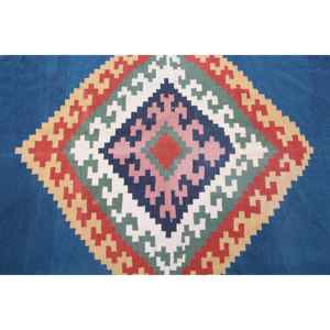 Alfombra Turca Vintage, Alfombra de 7.4x9.5 pies, Alfombra Azul con Puntos Grandes - Product Image 3