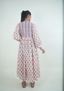 Meilleure broderie florale faite à la main modeste longue robe maxi caftan impression de blocs de coton coupe ample jusqu'à 54 pouces pour l'été quotidien - Product Image 5