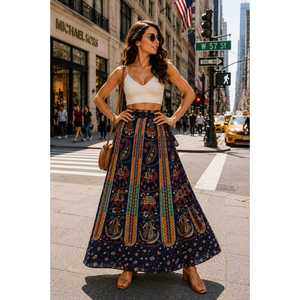 Falda Cruzada con Estampado Neptol 100% Algodón Jaipuri, Tallas hasta XXL, Ropa India y Pakistaní (CWS00013) - Product Image 3
