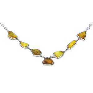 Collier pour femme Art Palace, unique, vintage, en argent 925, saphir taille émeraude, rubis, plaqué or, fermoir sécurisé, pierre précieuse ambre - Product Image 2