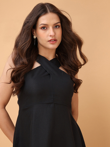 Women's Solid Fit and Flare Maxi Sleeveless Halter Neck <b>Dress</b> - Product Image 4